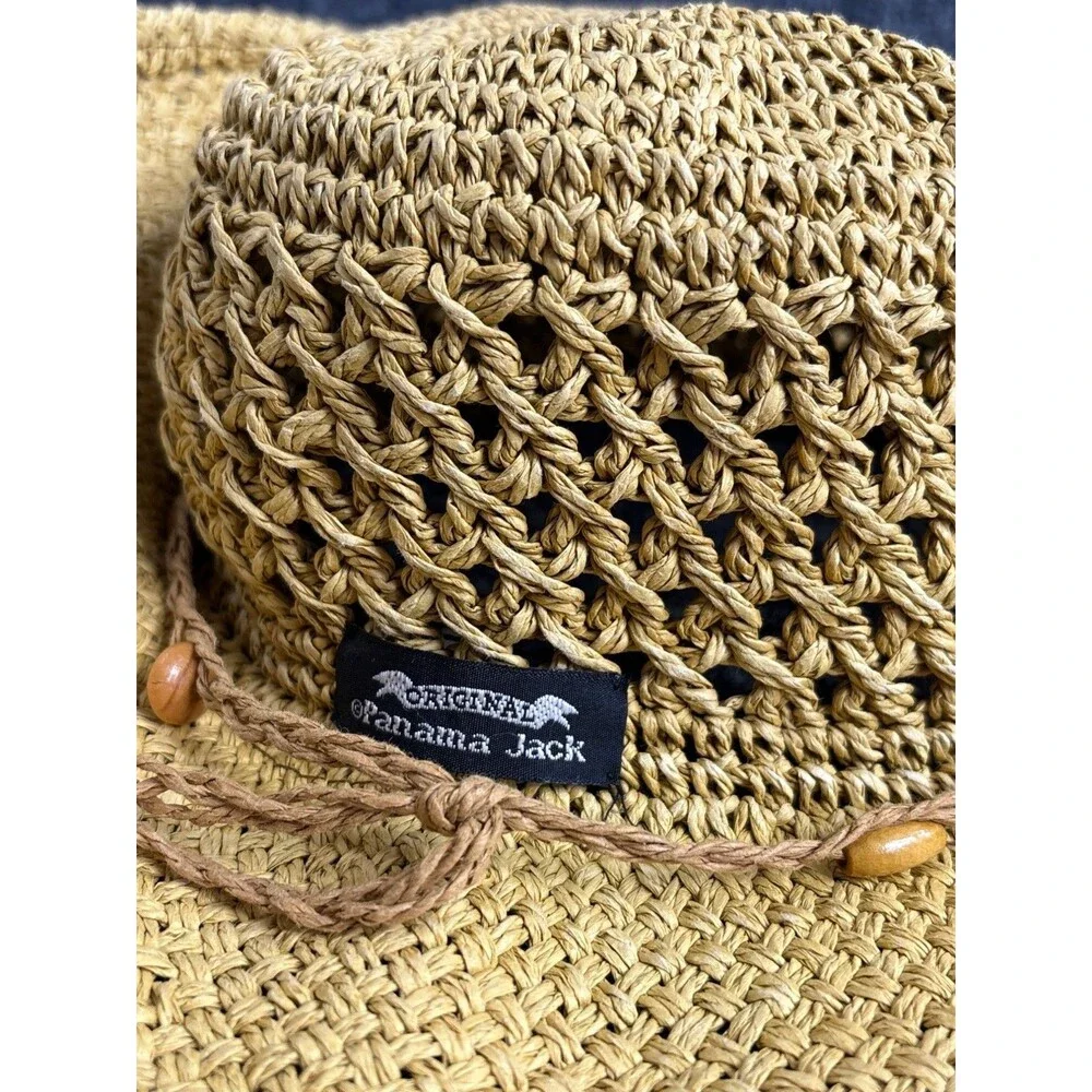 Panama Jack Straw Sun Hat OSFA With Beads Beach Resort Travel Summer Accessory